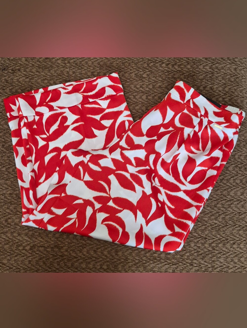 Nine West Red & White Cropped Wide-Leg Pants